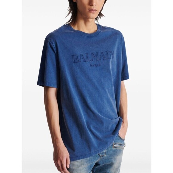 Balmain Navy Blue Cotton Logo Print T-Shirt - NWT
